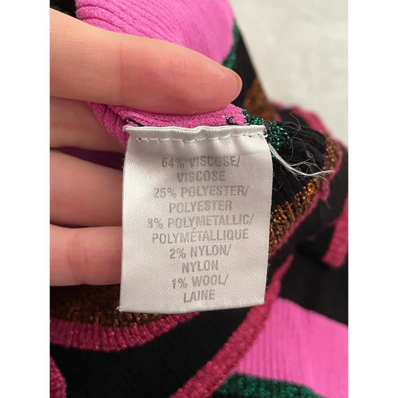 TANYA TAYLOR Velma Open Back Knit Sweater Dress Medium Black/Pink Striped - Picture 13 of 13